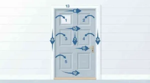 Comparison of satin, semi-gloss, and high-gloss front door paint finishes side by side